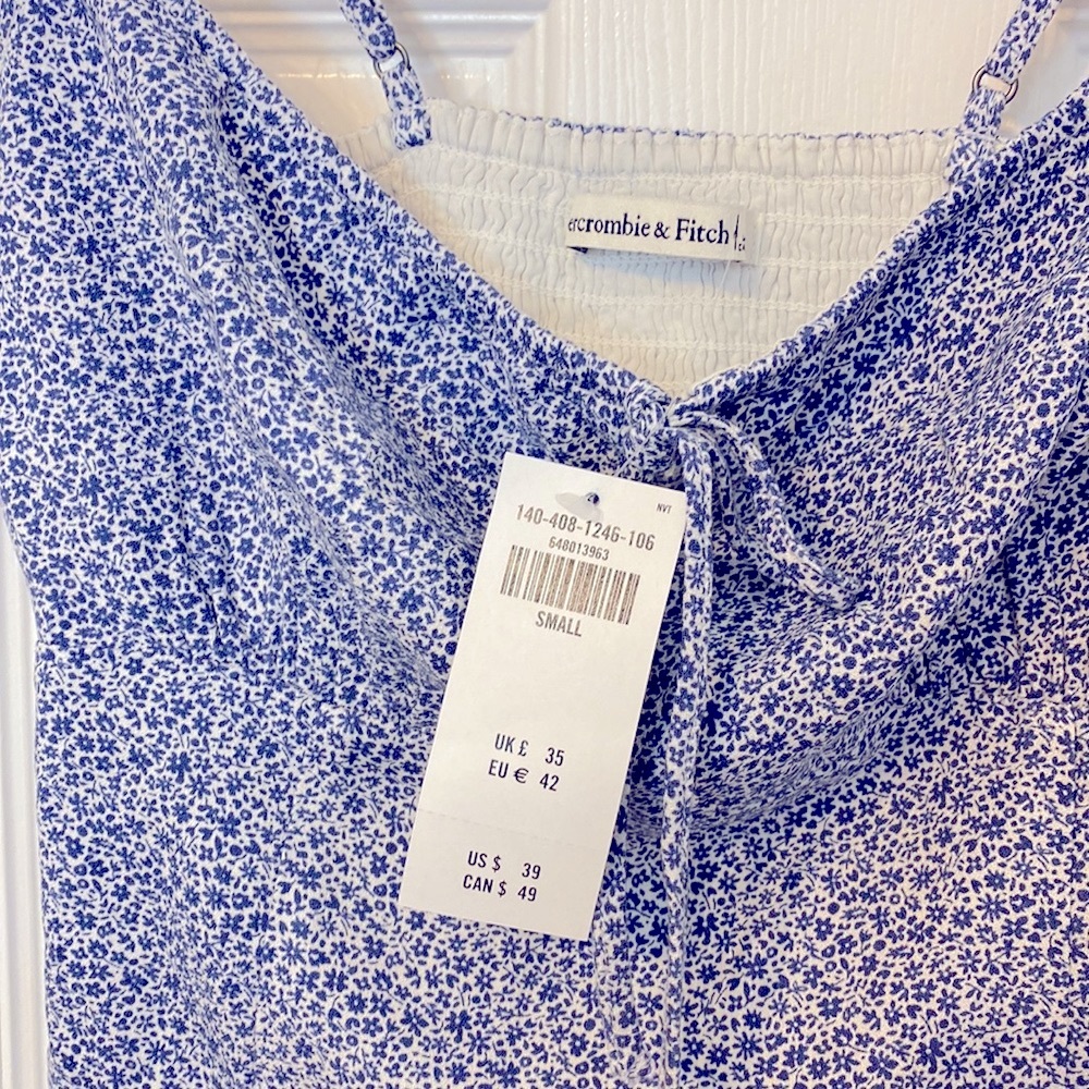 NWT | Abercrombie & Fitch Tank Womens Small Tie Front Cropped Cami Blue - Picture 4 of 6